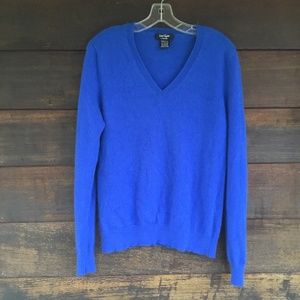 Blue, Cashmere, Long Sleeve, V neck, Sweater